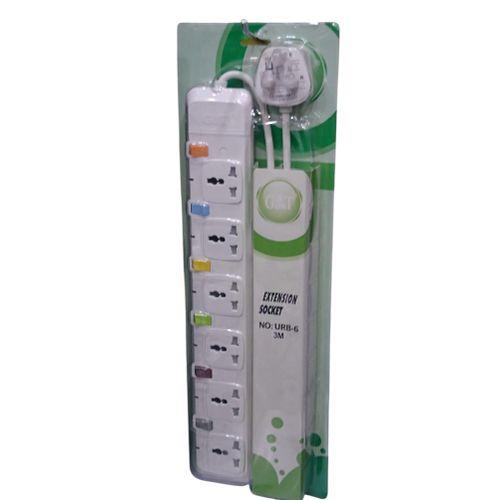 Original G & T 6 Ways Overload Protection Extension Cable Socket - White