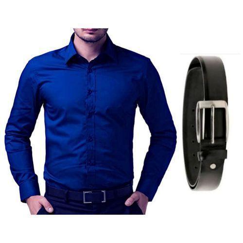 Men’s Formal Business Bundle – Premium Long-Sleeve  Shirt + Classic Faux Leather Belt – Professional Office & Wedding Attire Set
