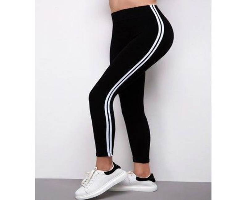 ActiveFit Stripe Leggings, Black with White .