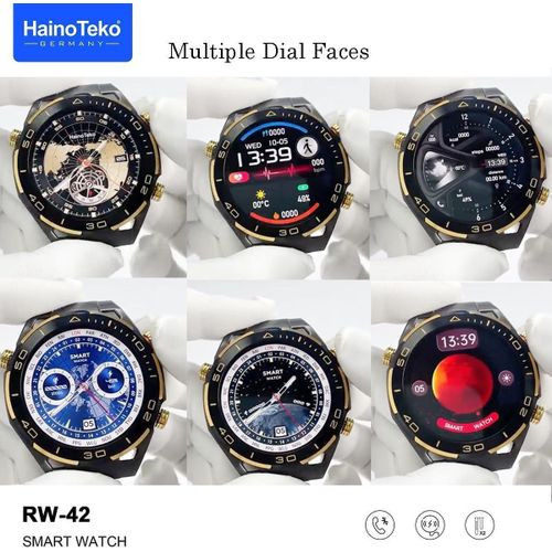 RW42 Round Shape Large Screen AMOLED Display Smart Watch With 2 Pair Straps and Wireless Charger For Men's and Boys -Multicolor