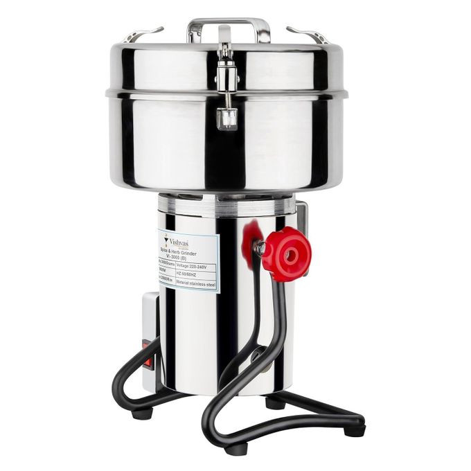 3000g Instant Large Commercial High Capacity Dry Masala Powder Spice Grinder Machine For Business Mixer Grinding Mill For Spices, Herbs and Dry Fruits Grain Crusher Stainless Steel -Silver