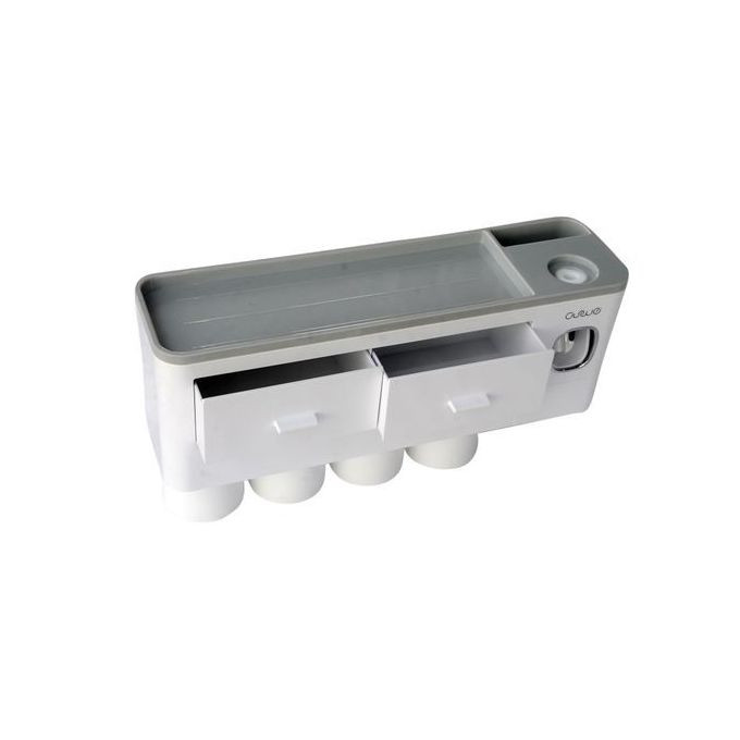 Magnetic 1/2/3/4/5 Cups Bathroom Toothbrush Holder Storage Rack With Toothpaste Dispenser Squeezer Wall Mount Organizer Punch-Free Self Adhesive White