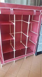 3 Column Cloth & Steel Frame Portable Wardrobe - maroon