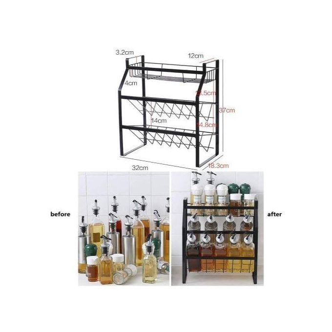 Spice Rack, Spice Organizer Seasoning Organizer 3-Tier Kitchen Rack for Kitchen Counter, Cabinets and Pantry Organization, White