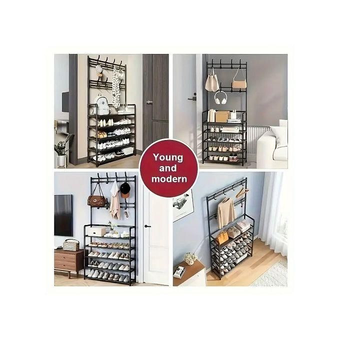 5 tiers coat rack shoe rack wall for clothes floor hanger clothes garment hanging storage wardrobe coat shelf furniture for home black