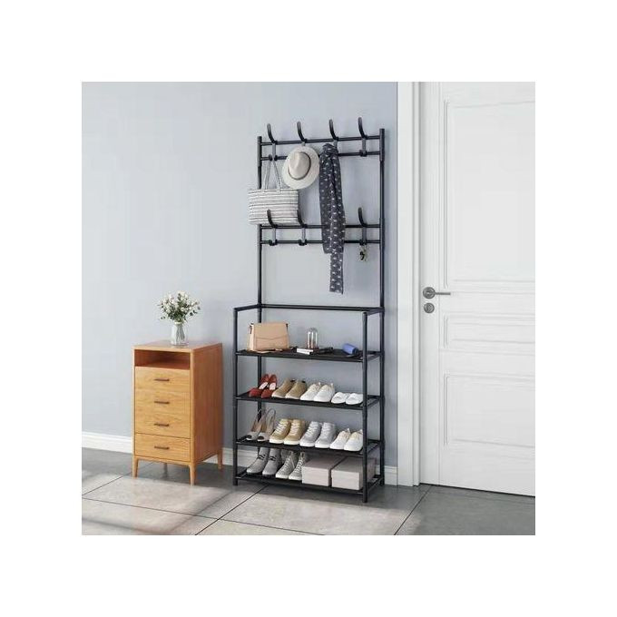 5 tiers coat rack shoe rack wall for clothes floor hanger clothes garment hanging storage wardrobe coat shelf furniture for home black