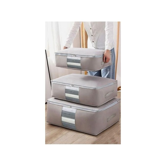 3 Pack Large Cloth Blankets Storage Bag Foldable Organizer Storage Container 90L Beige
