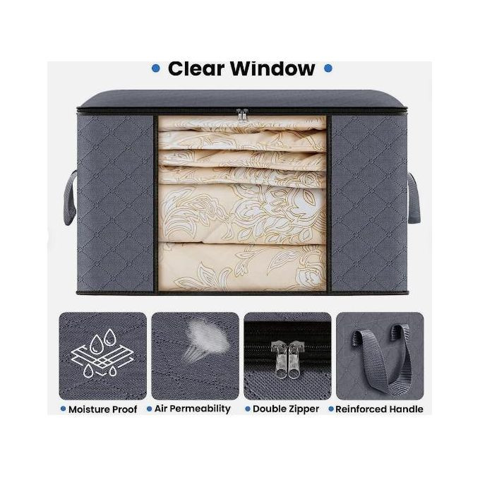 3 Pack Large Cloth Blankets Storage Bag Foldable Organizer Storage Container 90L Beige