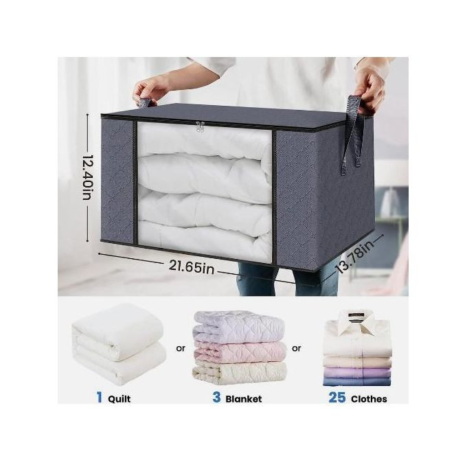 3 Pack Large Cloth Blankets Storage Bag Foldable Organizer Storage Container 90L Beige