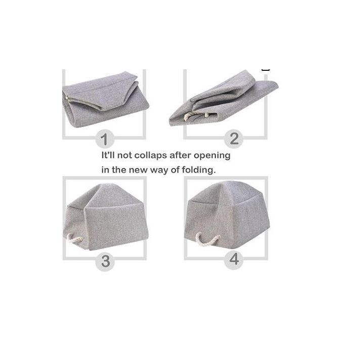 Collapsible Storage Basket Bins, Decorative Foldable Rectangular Linen Fabric Storage Box Cubes Containers with Handles- Large Organizer For Nursery Toys,Kids Room,Towels,Clothes, Grey Multicolor 16Lx12Wx7.9H