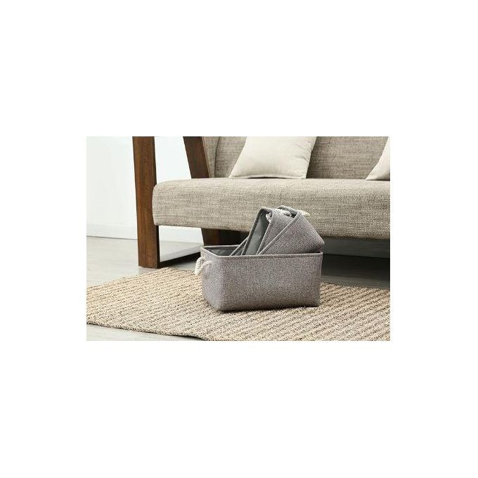Collapsible Storage Basket Bins, Decorative Foldable Rectangular Linen Fabric Storage Box Cubes Containers with Handles- Large Organizer For Nursery Toys,Kids Room,Towels,Clothes, Grey Multicolor 16Lx12Wx7.9H