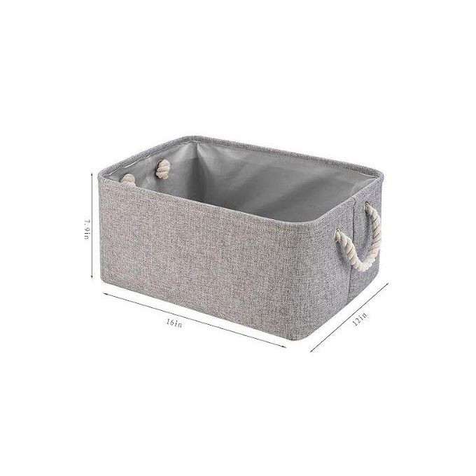 Collapsible Storage Basket Bins, Decorative Foldable Rectangular Linen Fabric Storage Box Cubes Containers with Handles- Large Organizer For Nursery Toys,Kids Room,Towels,Clothes, Grey Multicolor 16Lx12Wx7.9H