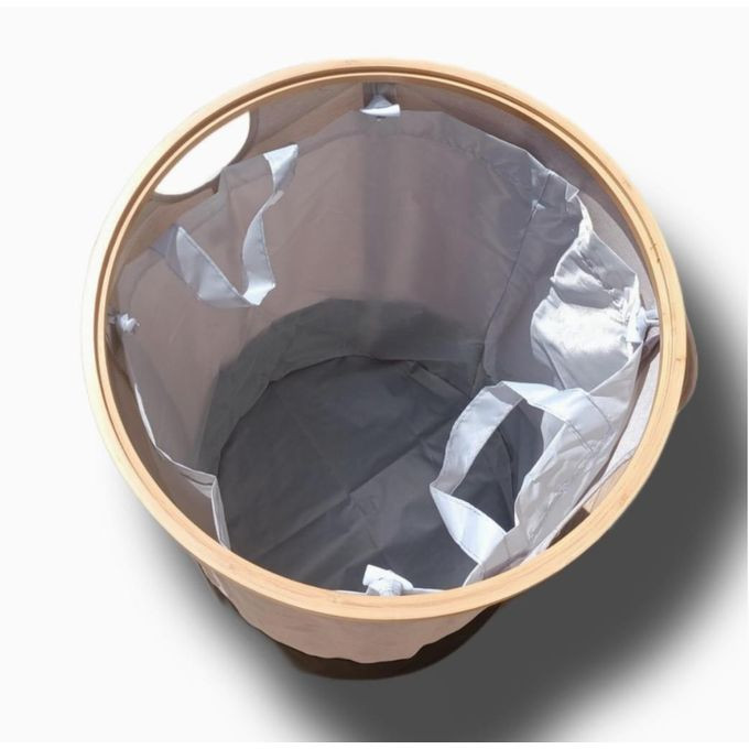 Laundry basket with lid and wheels, cylindrical, 105 l, waterproof Oxford fabric (beige ,brown ), inner pocket with buttons attached, high stability, very robust and robust multicolor