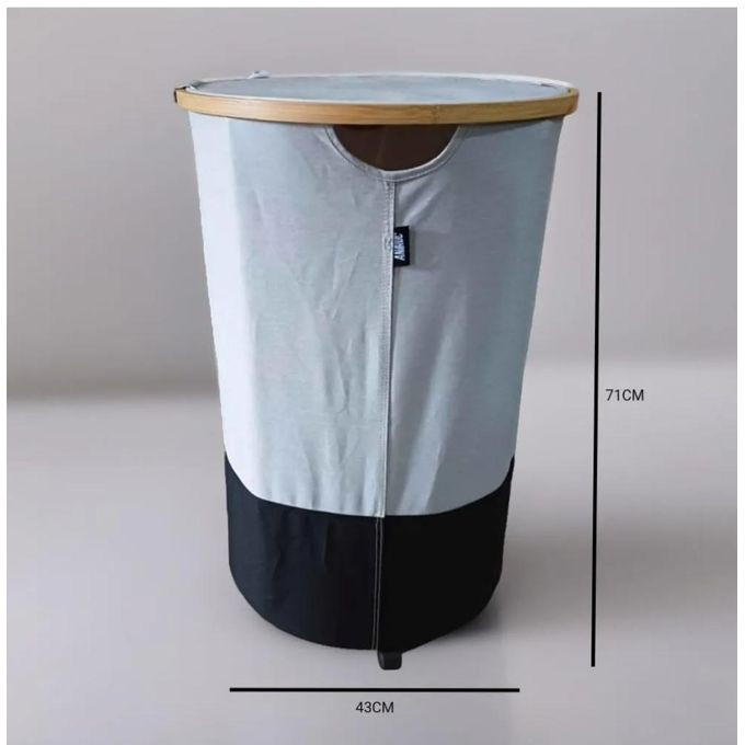 Laundry basket with lid and wheels, cylindrical, 105 l, waterproof Oxford fabric (beige ,brown ), inner pocket with buttons attached, high stability, very robust and robust multicolor