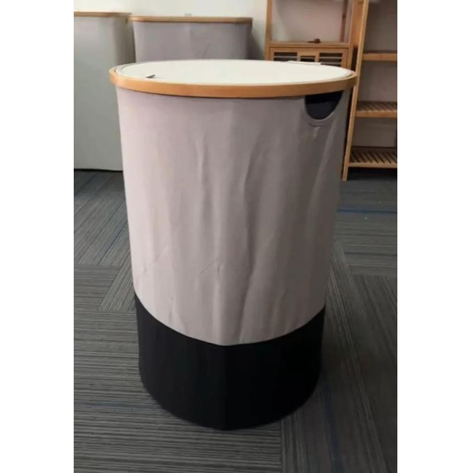 Laundry basket with lid and wheels, cylindrical, 105 l, waterproof Oxford fabric (beige ,brown ), inner pocket with buttons attached, high stability, very robust and robust multicolor
