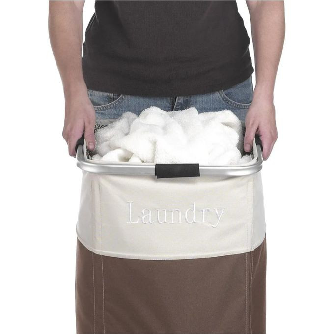Storage Basket Aluminum Alloy Frame Storage Basket Beam Mouth Foldable Laundry Basket Oxford Cloth Storage Basket, Suitable for Bathroom Bedroom beige brown multicolor