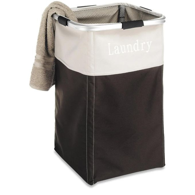 Storage Basket Aluminum Alloy Frame Storage Basket Beam Mouth Foldable Laundry Basket Oxford Cloth Storage Basket, Suitable for Bathroom Bedroom beige brown multicolor
