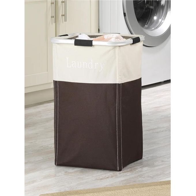 Storage Basket Aluminum Alloy Frame Storage Basket Beam Mouth Foldable Laundry Basket Oxford Cloth Storage Basket, Suitable for Bathroom Bedroom beige brown multicolor