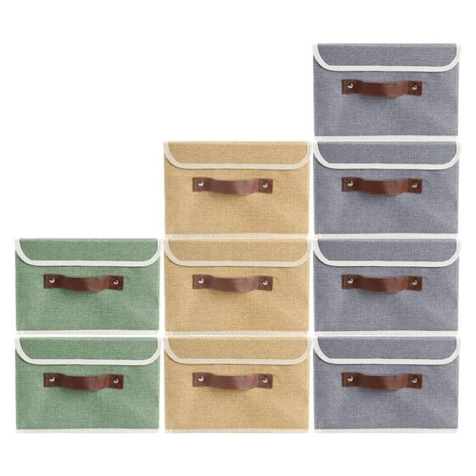 Lucky Monet Storage Bins Boxes with Lids 2 Pack Decorative Storage Boxes Collapsible Fabric Storage Basket Containers Lidded Storage Cube for Organizing Closet Home Office, 10"x 8"x 7" (Grey) multicolor