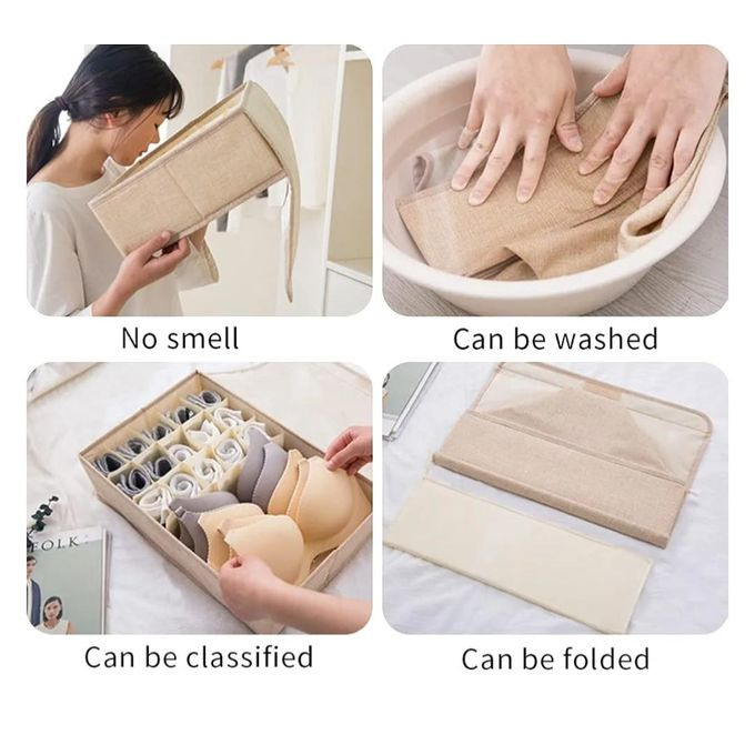 3Pack Underwear Storage Organiser Underwear Storage Compartment Box The Upgraded Fabric Has Good Breathability Compartment Design Reasonable Storage And The Whole Body Can Be Washed And Folded Beige Multicolor