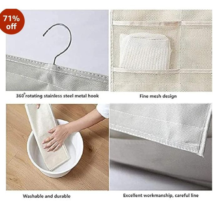 Double Sided 30 Pockets Clear Hanging Bag Socks Bra Underwear Rack Hanger Storage Organizer Wall Closet Shelves Non Woven Matrial (Ivory Pack Of Clothing, Beige) multicolor