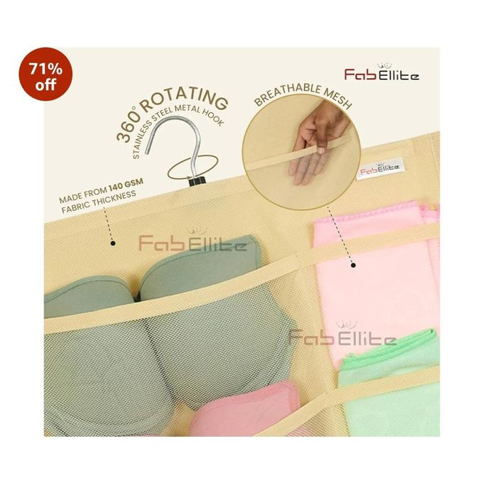 Double Sided 30 Pockets Clear Hanging Bag Socks Bra Underwear Rack Hanger Storage Organizer Wall Closet Shelves Non Woven Matrial (Ivory Pack Of Clothing, Beige) multicolor