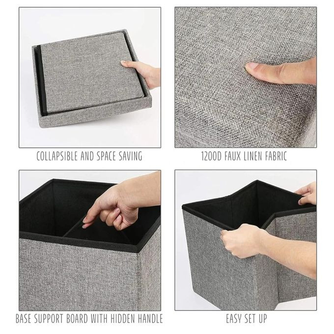 Folding Storage Ottoman, Versatile Space-Saving Storage Toy Box with Memory Foam Seat, Max Load 100 kg Linen Gray 30 * 30 * 30cm multicolor