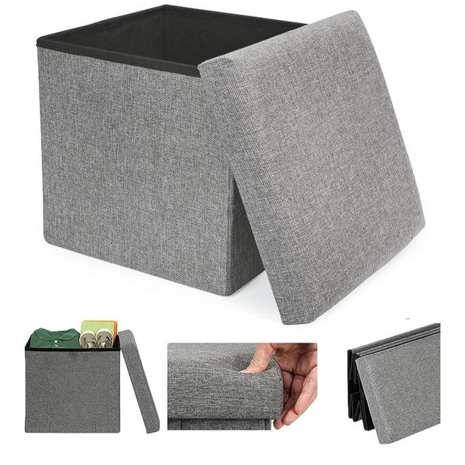Folding Storage Ottoman, Versatile Space-Saving Storage Toy Box with Memory Foam Seat, Max Load 100 kg Linen Gray 30 * 30 * 30cm multicolor