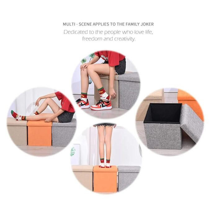 Folding Storage Ottoman, Versatile Space-Saving Storage Toy Box with Memory Foam Seat, Max Load 100 kg Linen Gray 30 * 30 * 30cm multicolor