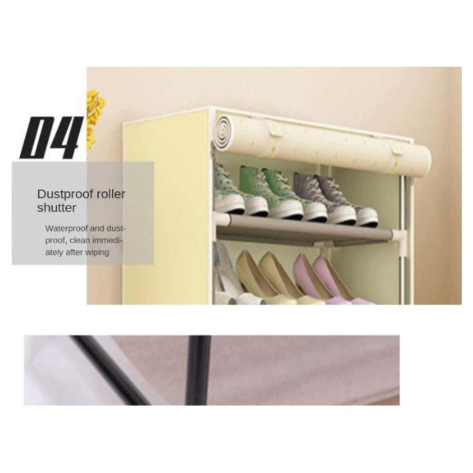 Double Row 6-Layer Modern Simple Stackable Shoe Rack with dust Cover to Store The Shoe Rack Grey