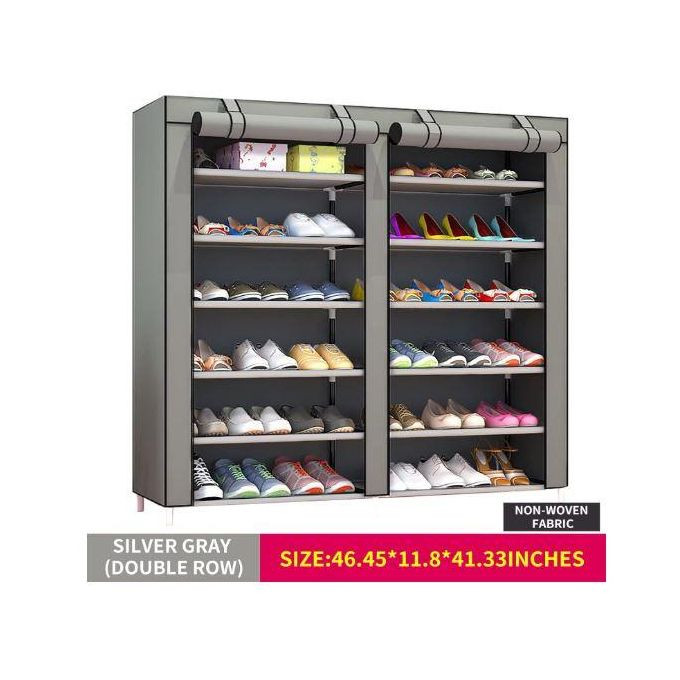 Double Row 6-Layer Modern Simple Stackable Shoe Rack with dust Cover to Store The Shoe Rack Grey