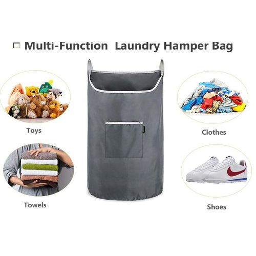 Hanging Laundry Hamper Bag X-Large Over The Door Hanging Laundry Bag with clippers Saving Space Wall Hanging Laundry Basket Hamper with Zipper for Bathroom Grey Multicolor