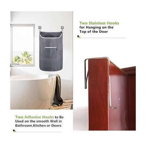 Hanging Laundry Hamper Bag X-Large Over The Door Hanging Laundry Bag with clippers Saving Space Wall Hanging Laundry Basket Hamper with Zipper for Bathroom Grey Multicolor