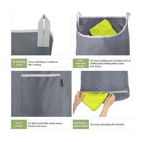 Hanging Laundry Hamper Bag X-Large Over The Door Hanging Laundry Bag with clippers Saving Space Wall Hanging Laundry Basket Hamper with Zipper for Bathroom Grey Multicolor
