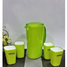 4 Piece Melamine Juice Tumbler Cups And 1Piece Jug Water Set-Green.