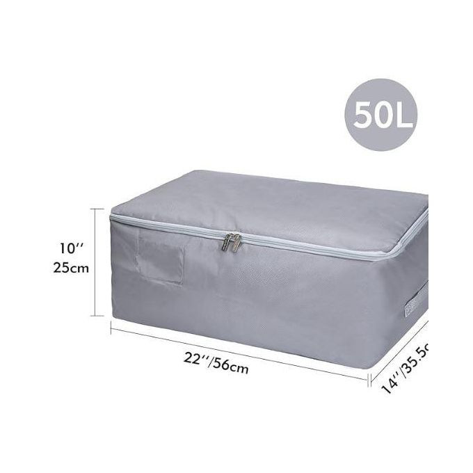 3-Pieces 50L Large Underbed Clothes Storage Bag with Zip, Thick Ultra Size Clothes Moving Bag, Moisture proof (Grey, 3 Pack)