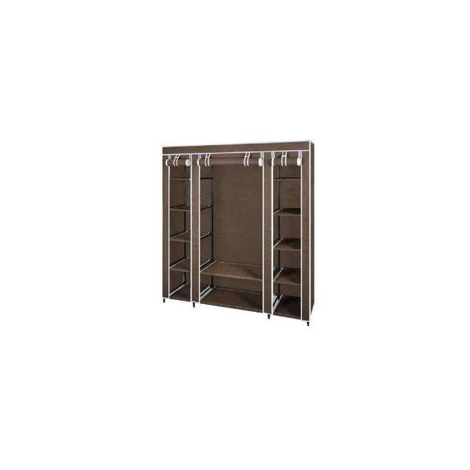 Elegant 3 Column Steel Portable Wardrobe - Brown Multicolor