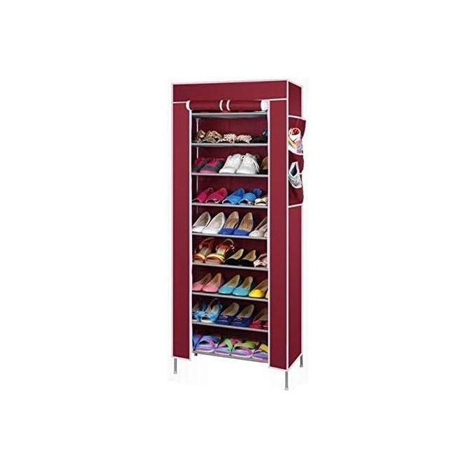 Metallic portable free standing shoe rack 9 layer with cloth cover