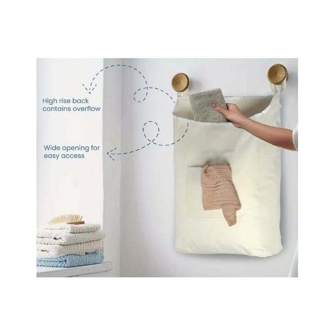Hanging Laundry Hamper Bag X-Large Over The Door Hanging Laundry Bag with clippers Saving Space Wall Hanging Laundry Basket Hamper with Zipper for Bathroom Slight Variation Offwhite Beige Multicolor