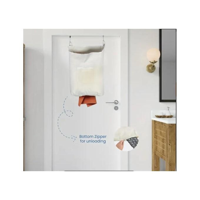 Hanging Laundry Hamper Bag X-Large Over The Door Hanging Laundry Bag with clippers Saving Space Wall Hanging Laundry Basket Hamper with Zipper for Bathroom Slight Variation Offwhite Beige Multicolor
