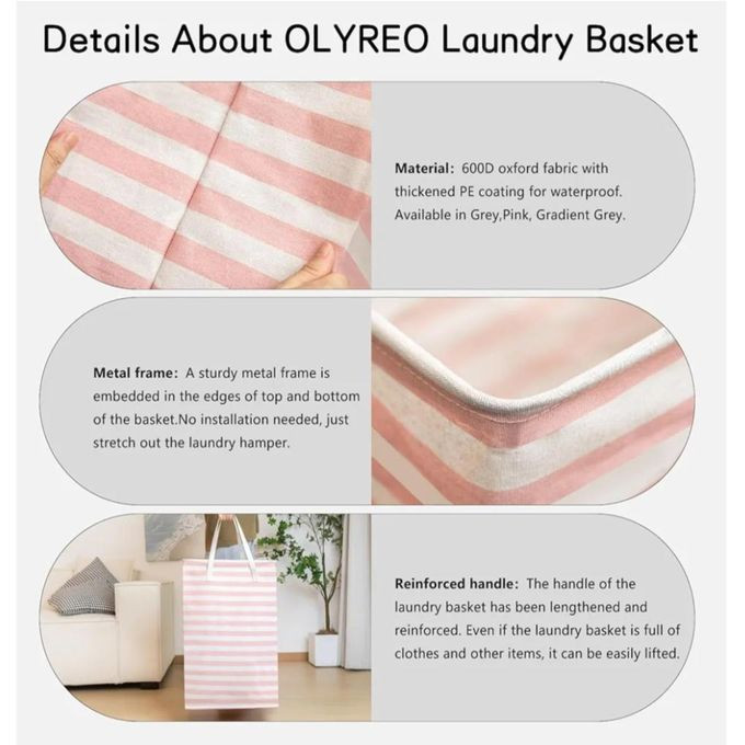 Laundry Hamper, 75L Large Collapsible Tall Laundry Basket with Handles,Water Resistant Freestanding Clothes Hamper, Storage Basket, Storage Bags for Clothes Toys, 24.4" (H),Pink Multicolor