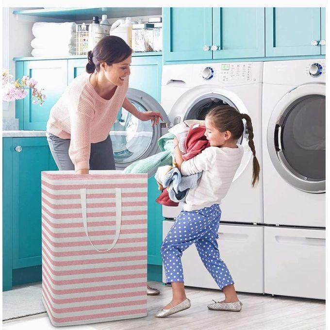 Laundry Hamper, 75L Large Collapsible Tall Laundry Basket with Handles,Water Resistant Freestanding Clothes Hamper, Storage Basket, Storage Bags for Clothes Toys, 24.4" (H),Pink Multicolor