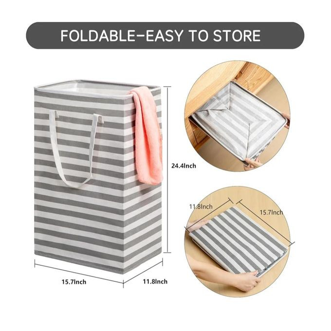 Laundry Hamper, Dirty Foldable Washing Basket for Laundry, Rectangle Freestanding Tall Cotton Collapsible Laundry Clothes Hamper with Mesh cover ,Handle for Clothes greyToys Storage in Bedrooms Laundry Room Bathroom