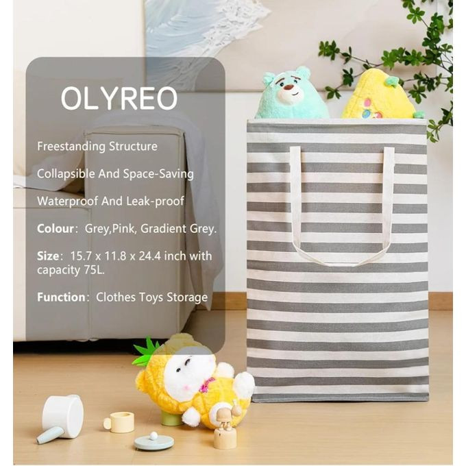 Laundry Hamper, Dirty Foldable Washing Basket for Laundry, Rectangle Freestanding Tall Cotton Collapsible Laundry Clothes Hamper with Mesh cover ,Handle for Clothes greyToys Storage in Bedrooms Laundry Room Bathroom