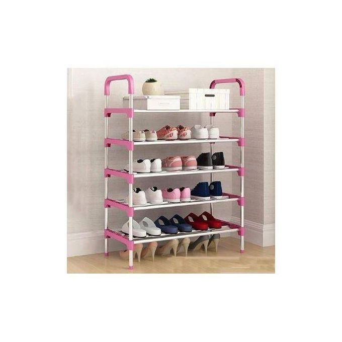 Five Layer Stainless Steel Shoe Rack Shoe Stand Storage Organizer Shoe Cabinet Durable Portable (5 Rows) - Multicolor