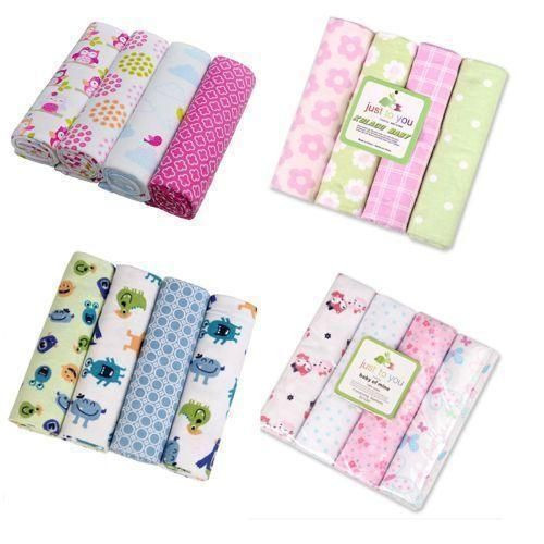4Pcs Cotton New Born Baby Receiving Bedsheets - Blue/Multicolor Assorted Colors
